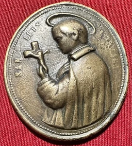 Italienische Bronzemedaille 1880 Heiliger Aloysius Gonzaga & Wundersame Jungfrau Maria - Bild 1 von 2