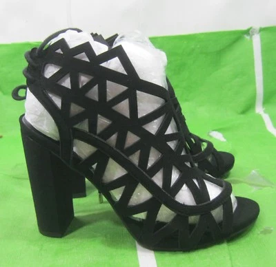 Nuevo Damas Negro 4.5" Bloque Tacón Alto Puntera Abierta Espalda Encaje Zapatos MUJERES Talla 7 Foto 1 de 4