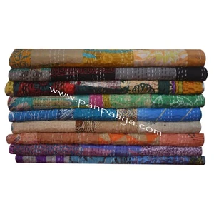 Indian bohemian different design and color silk patchwork kantha stitch quilt - Picture 1 of 12
