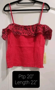 Paper + Tee Smocked Crop Cold Shoulder Tank With Crochet Details Size XL NWT - Picture 1 of 9