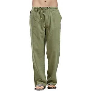 Men Linen blend Casual Pants Trousers Long Loose Summer Elastic Waist S-5XL Soft - Picture 1 of 17