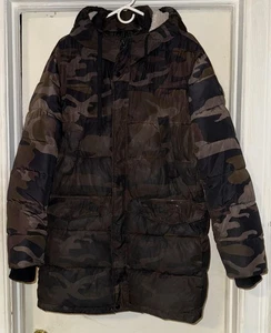 Calvin Klein Jacket Mens Large Camouflage Hooded Puffer Parka Water Resistant - Picture 1 of 4