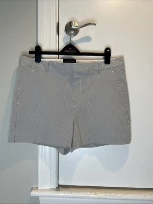 Pantalones Cortos Seersucker Banana Republic Mujer Talla 14 Blanco/Gris Rayas NWB Foto 1 de 4
