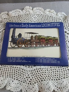 Vintage 1953 Autoprints Set 8 Farbdrucke frühe amerikanische Lokomotiven Zug Folio - Bild 1 von 11