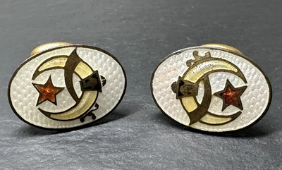 VINTAGE OVALE MANSCHETTENKNÖPFE SHRINER EMAILLE & GOLDFARBEN M266 - Bild 1 von 4