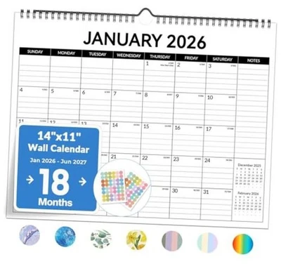 2026 年日历,20 个月挂历 2026 年 12 月至 2027 年 6 月,简化 — 第 1/4 张图片