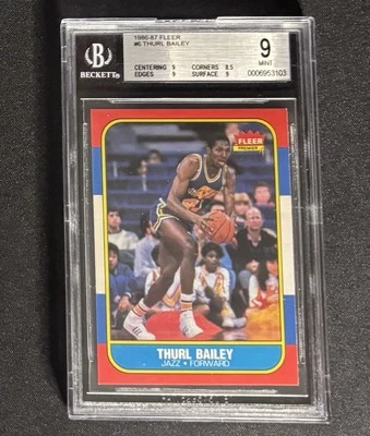 1986-87 Fleer #6 Thurl Bailey BGS 9 MINT w/Subgrades (9, 8.5, 9, 9) Jazz - Image 1 of 2