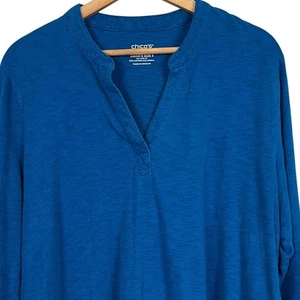 Top túnica Chico's para mujer XL Coastal Boho calce relajado cómodo dobladillo asimétrico - Imagen 1 de 12
