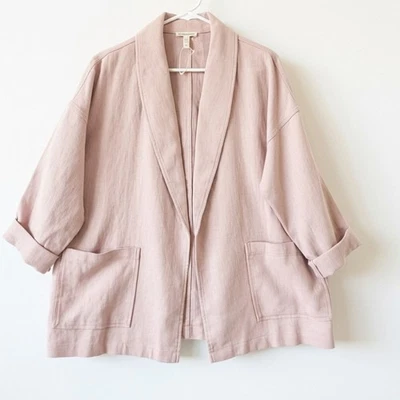 Eileen Fisher Organic Linen Blazer Powder Pink XS Oversized Casual Summer Jacket - Image 1 of 4