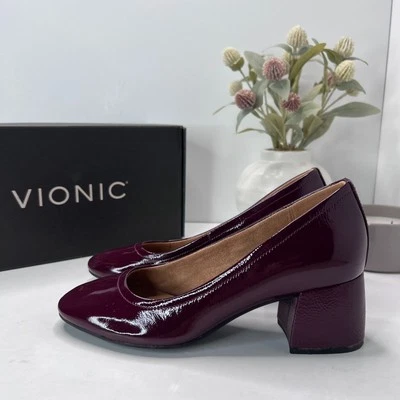 Vionic Carmel Crinkle Patent Leather Slip On Chunky Heel Crimson Women's 8 M  - Image 1 of 4