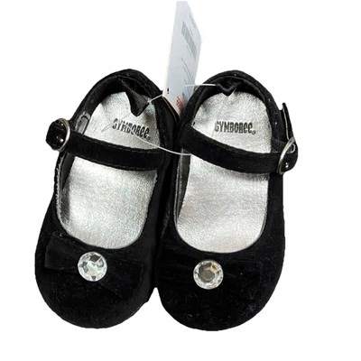 NWT GYMBOREE Black Velvet Holiday Flats Dress Shoes Girl Toddler 4 Nos Bow Jewel - Image 1 of 4