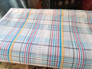 Blue Gray Plaid Seersucker Fabric 76x44 2 yards Cotton - Picture 1 of 3