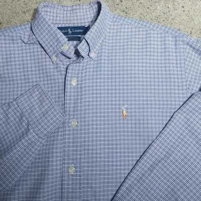 Ralph Lauren 雅茅斯牛津正装衬衫 15.5 34/35 紫色格子长袖 — 第 1/4 张图片