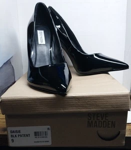 Steve Madden Daisie schwarze Lack-Heels 4 1/2" Größe 9 M *neu mit Karton* - Bild 1 von 12