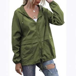 Ladies Waterproof Hooded Jacket Women Spring Windproof Lightweight Parka Coat - Picture 1 of 17