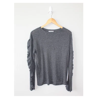 Camisa Zara Para Mujer Talla M Gris Volantes Volantes Manga Larga Cuello Redondo Informal Top Camiseta Foto 1 de 4