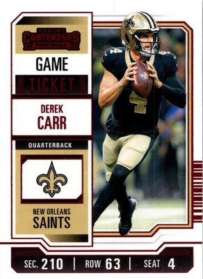 2023 Panini Contenders - Derek Carr #72 Red Game Ticket - Image 1 of 2