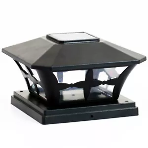 4 Outdoor Garden Black Solar LED Post Deck Cap Square Fence Light Landscape Lamp - Picture 1 of 3