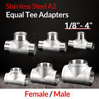 Stainless Steel A2 Pipe Fittings Equal BSP Female / Male Tee Adapters 1/8" to 4"