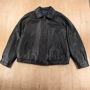CROFT & BARROW quilt lined leather full zip jacket LARGE vtg 90s y2k dad biker - Picture 1 of 6