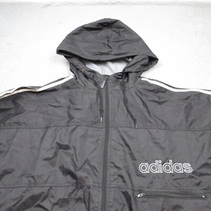 Adidas Jacket Mens Large Black Full Zip Long Sleeve Hooded Windbreaker Spellout - Picture 1 of 9