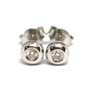 Pendientes Oro Blanco 750 18K, Diamantes, 0.13 Quilates, Marco Redondo Buje - Imagen 1 de 9