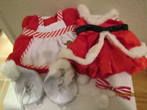 Build A Bear Mrs. Claus Red White Fur Trim 2 Dresses Ice Skates Lot 4 - Picture 1 of 4
