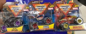 Monster Jam MARVEL Series 1!! Captain America,Black Panther & Iron Man 1/64 Set - Picture 1 of 5