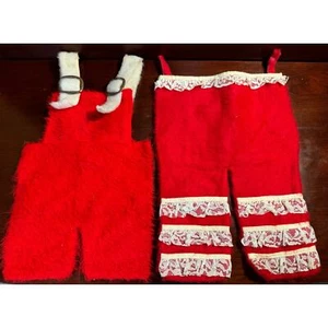 Vintage 60er Mrs Claus Weihnachtsblumen & Weihnachtsmann Overall rot Fellstrümpfe - Bild 1 von 7