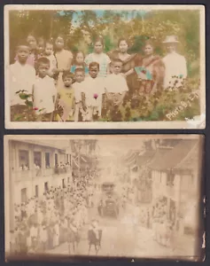Philippines GROUP OF FILIPINO, PEOPLE Real Photo 2 RPPC Vintage Postcards A - Picture 1 of 3