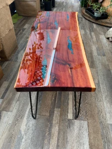 Handmade Live Edge Epoxy River Table / Bench Red Cedar Coffee (48in) Beautiful - Picture 1 of 4