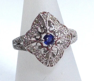 sapphire diamond ring 9ct white gold size K 1/2 (small) Pretty. New. - Image 1 of 4