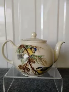 Blue Tit Ceramic Teapot Pine Tree Kitchenalia - Picture 1 of 11