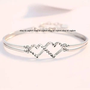 Reines Platin 950 Armreif Damen hohl geschnitzt Doppel Herz Armband 8,9-9,1 g - Bild 1 von 7