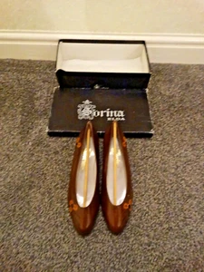 1 Pair of Size 3 Spanish Sorina Elda Women shoes - Brown pattern-boxed - Picture 1 of 6