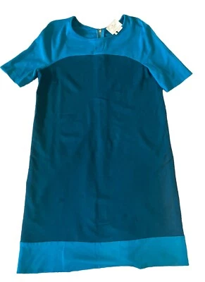 Vestido Kate Spade Racquel Color-block azul-petróleo Shift retrô mod tamanho 8 zíper traseiro - Imagem 1 de 4