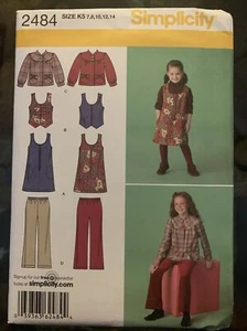 Simplicity Pattern 2484 Dress Best Pants Jumper Shirt Girls Child Size 7 8 10 14 - Picture 1 of 2