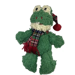 Frosch Weihnachten Sitzsack Plüsch Weihnachtsmann Mütze gestreift Schal grün beweglich ohne Etikett sauber - Bild 1 von 2