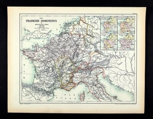 1902 Johnston Oxford Map Frankish Merovingian France Paris Germany Italy 486-766 - Picture 1 of 5