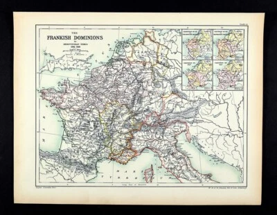 Mapa Oxford Johnston 1902 Francia franca merovingio París Alemania Italia 486-766 Foto 1 de 4