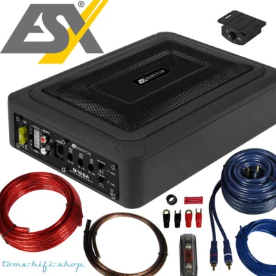 ESX Untersitz-Subwoofer 200 Watt Aktiv flach Auto Verstärker Q168A + Kabelset - Bild 1 von 4