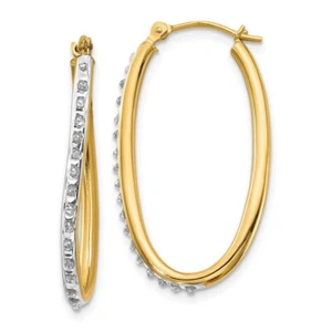 Aretes tipo argolla retorcidos ovalados de diamantes de oro amarillo de 14 k de 1,05 g para mujer - Imagen 1 de 4