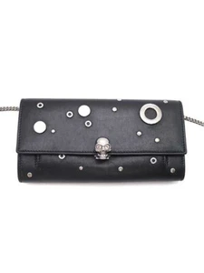 ALEXANDER McQUEEN Totenkopf Nieten Kette Schultertasche Geldbörse mit Box in Schwarz JP - Bild 1 von 10