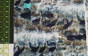 Wetland Marsh Birds Quilting Fabric 2 yard Blue & Olive - Picture 1 of 2