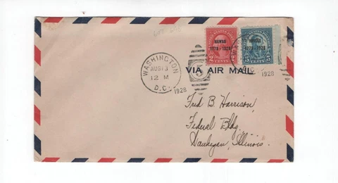 First day cover, Scott #647-648, Hawaii ovpt, DC cancel, uncacheted, 1928 Cover