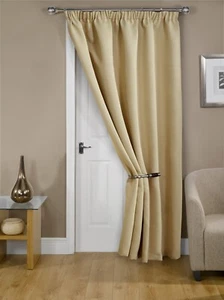 Thermal Blackout Door Curtain Bedroom Woven Pencil Pleat Single Panel - Cali - Picture 1 of 5