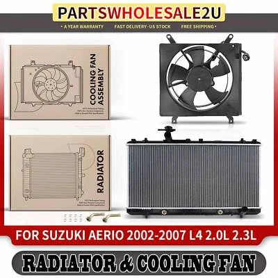 Kit de montaje de radiador y ventilador de refrigeración de 2 piezas para Suzuki Aerio 2002-2007 L4 2,0 L 2,3 L Foto 1 de 4