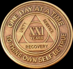 Alcoholics Anonymous AA 21 Year Bronze Medallion Token Chip Sober - Picture 1 of 9