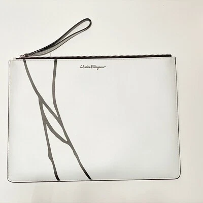 NWT FERRAGAMO White Leather iPad Tablet Satchel Document Bag Purse Men Women - Image 1 of 4