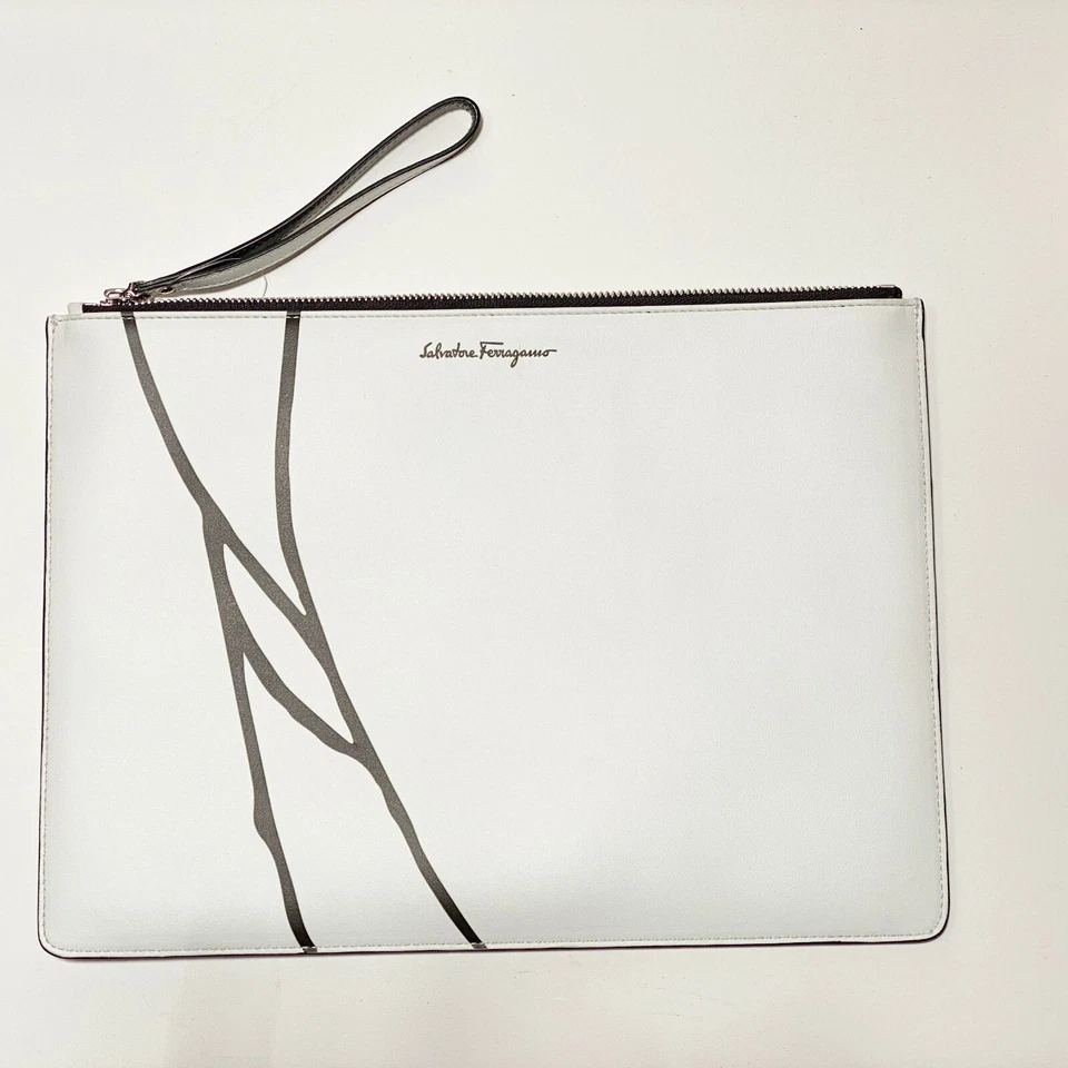 NWT FERRAGAMO White Leather iPad Tablet Satchel Document Bag Purse Men Women - Image 1 of 4